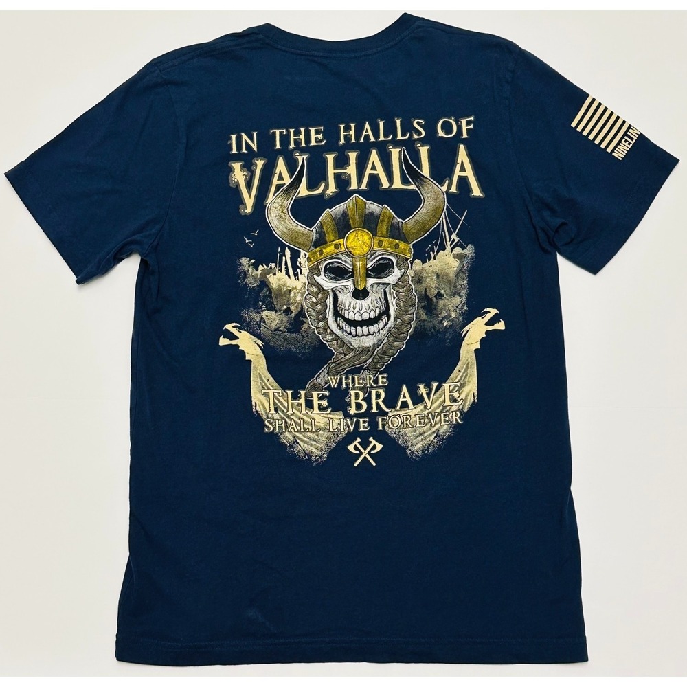 Nine Line In The Halls of Valhalla Brave Mens Medium Blue Short Sleeve Shirt